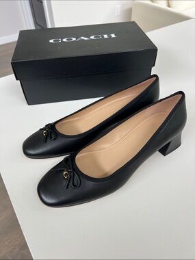 Coach Ava black leather ballet ballerina pumps small block heels size 10